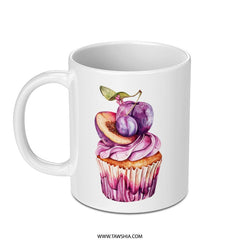 Plum Cupcake Mug, Watercolor Fruit Mug, Pastry Lover Gift, Dessert Mug, Kitchen Decor, Foodie Gift, Baking Mug, Coffee Cup, Tea Mug - Tawshia