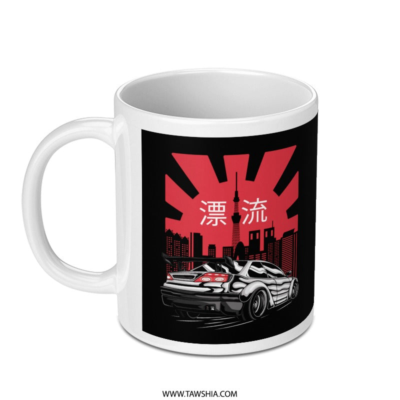 Drifting Car and Cityscape Design Mug product