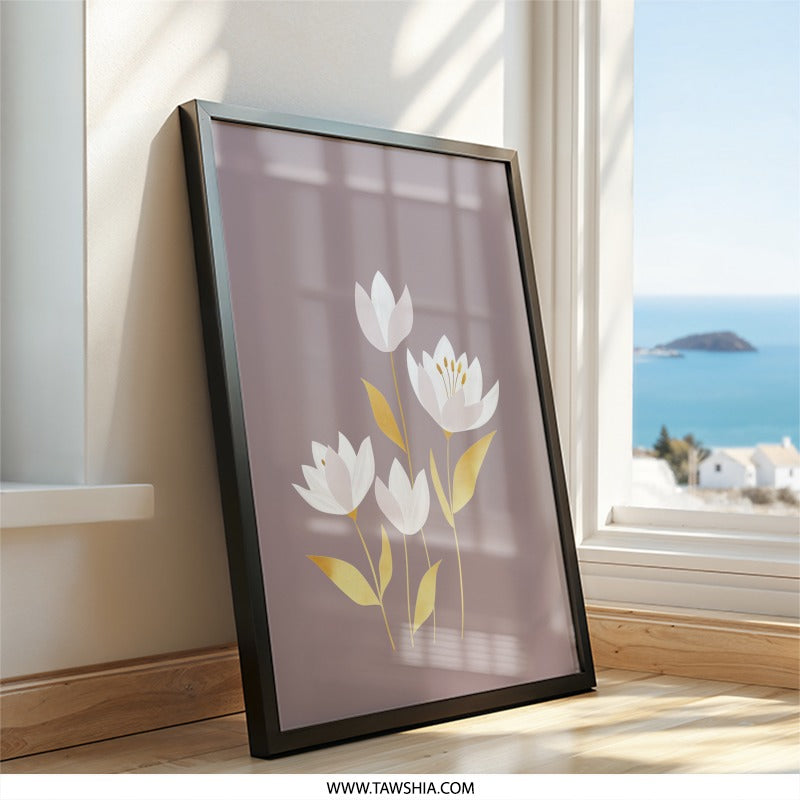 Floral Wall Art, White Flowers Print, Minimalist Art, Botanical Print, Flower Illustration, Floral Poster, Home Decor, Modern Wall Decor - Tawshia