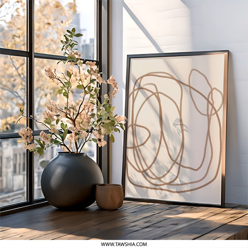 Abstract Wall Art, Modern Line Art Print, Minimalist Wall Decor, Beige and Brown Art, Contemporary Home Decor, Abstract Lines - Tawshia