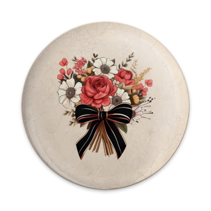 Floral Bouquet Pinback Button, Red Rose Flowers with Ribbon, Cute Pin Buttons, Floral Design, Gift for Flower Lovers, Aesthetic Pin - Tawshia