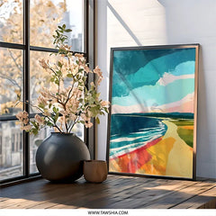 Abstract Beach Painting, Coastal Wall Art, Seascape Print, Modern Art Decor, Beach House Art, Ocean View, Home Decor, Framed Wall Art - Tawshia