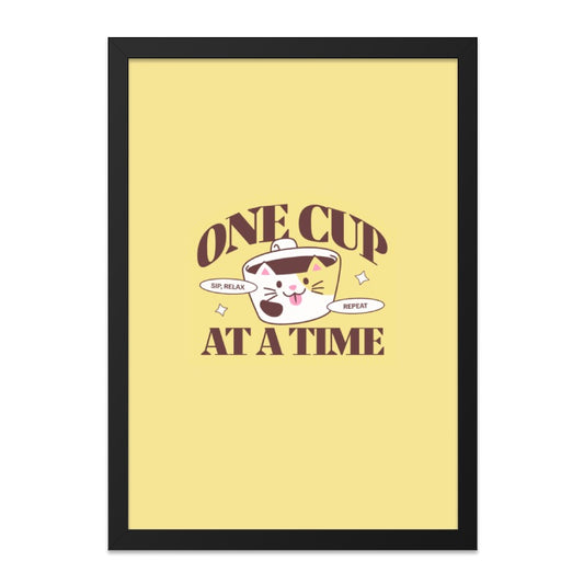 One Cup At A Time Wall Art, Cute Cat Art, Coffee Lover Gift, Funny Wall Decor, Kawaii Print, Positive Affirmation Poster - Tawshia