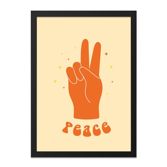 Peace Sign Wall Art, Retro Peace Hand, 70s Decor, Peace Poster, Trendy Wall Decor, Orange Hand Sign, Room Decor, Minimalist Art - Tawshia