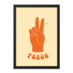 Peace Sign Wall Art, Retro Peace Hand, 70s Decor, Peace Poster, Trendy Wall Decor, Orange Hand Sign, Room Decor, Minimalist Art - Tawshia