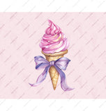 Pink Ice Cream Cone with Purple Bow Illustration product