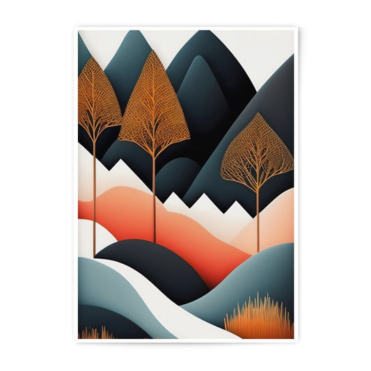 Minimalist Landscape Photographic Print, Abstract Mountain Art, Geometric Tree Illustration, Modern Home Decor, Wall Art - Tawshia