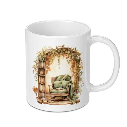 Cozy Reading Nook Mug, Book Lover Gift, Autumn Leaves Coffee Mug, Literary Mug, Home Decor Mug, Gift for Reader, Relaxing Mug, Bookworm Mug - Tawshia