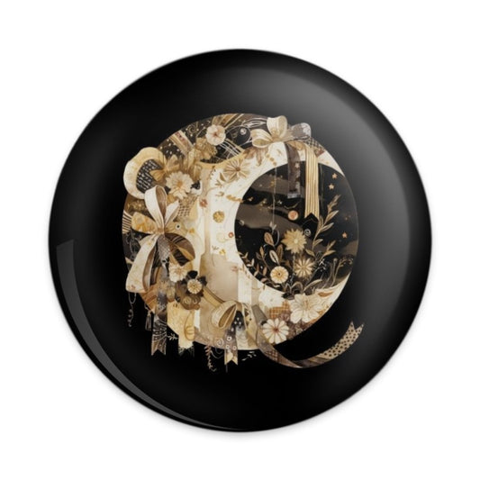 Floral Crescent Moon Pinback Button, Celestial Boho Badge, Lunar Flower Art, Unique Button Gift, Dreamy Aesthetic, Stylish Pinback Button - Tawshia