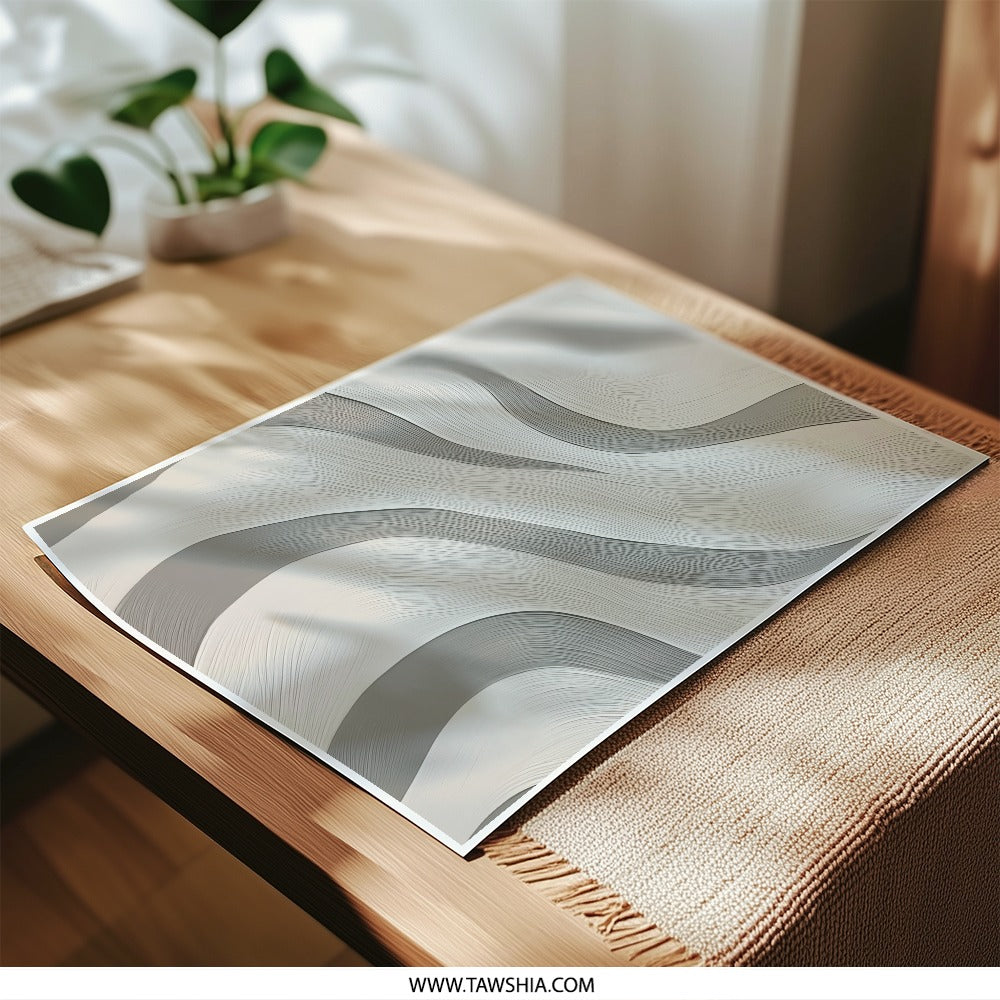 Abstract Waves Photographic Print, Modern Art Photo, Gray and White Wall Decor, Minimalist Home Art, Trendy Photo Print, Wall Art Decor - Tawshia