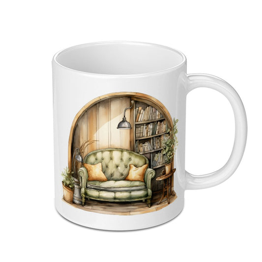 Cozy Home Mug, Bookshelf Mug, Interior Decor Mug, Book Lover Gift, Warm Mug, Aesthetic Coffee Mug, Home Office Mug, Relaxing Mug - Tawshia