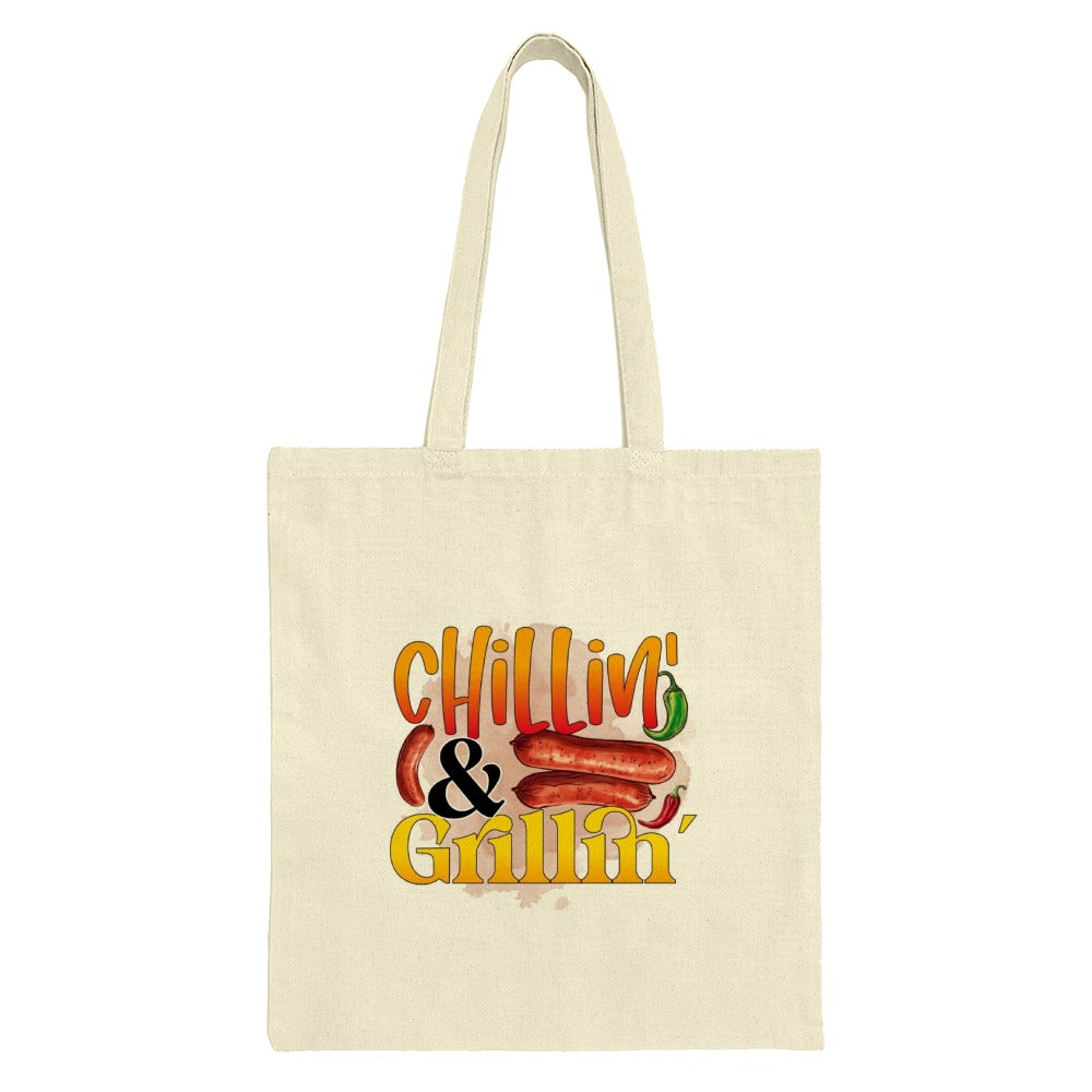 Chilling and Grilling Tote Bag, Sausage Art Tote, Funny Foodie Bag, BBQ Lover Gift, Summer Grilling Tote, Everyday Carry Bag - Tawshia