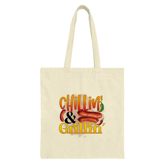 Chilling and Grilling Tote Bag, Sausage Art Tote, Funny Foodie Bag, BBQ Lover Gift, Summer Grilling Tote, Everyday Carry Bag - Tawshia