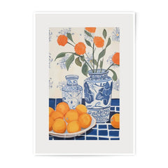 Orange Still Life Photographic Print, Vase Art Print, Kitchen Wall Decor, Orange Painting, Floral Art, Still Life Art Print - Tawshia