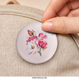 Pink Magnolia Pinback Button, Floral Pinback Button, Flower Badge, Botanical Illustration Pin, Trendy Aesthetic Button, Gift for Flower - Tawshia