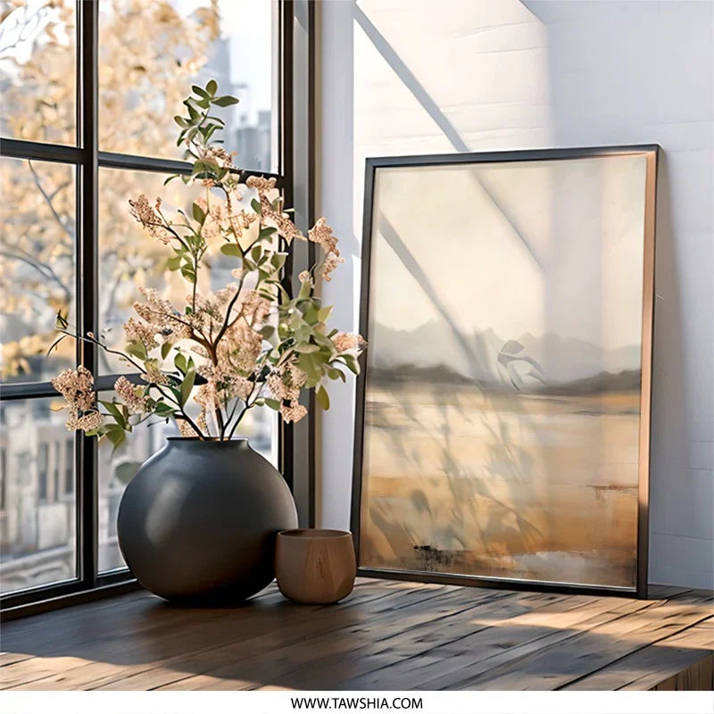 Abstract Landscape Wall Art, Mountain Range Painting, Beige and Gray Art Print, Modern Home Decor, Serene Wall Decor - Tawshia