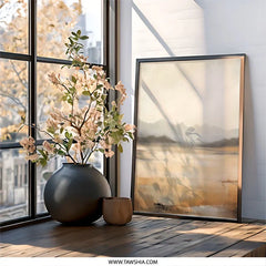 Abstract Landscape Wall Art, Mountain Range Painting, Beige and Gray Art Print, Modern Home Decor, Serene Wall Decor - Tawshia