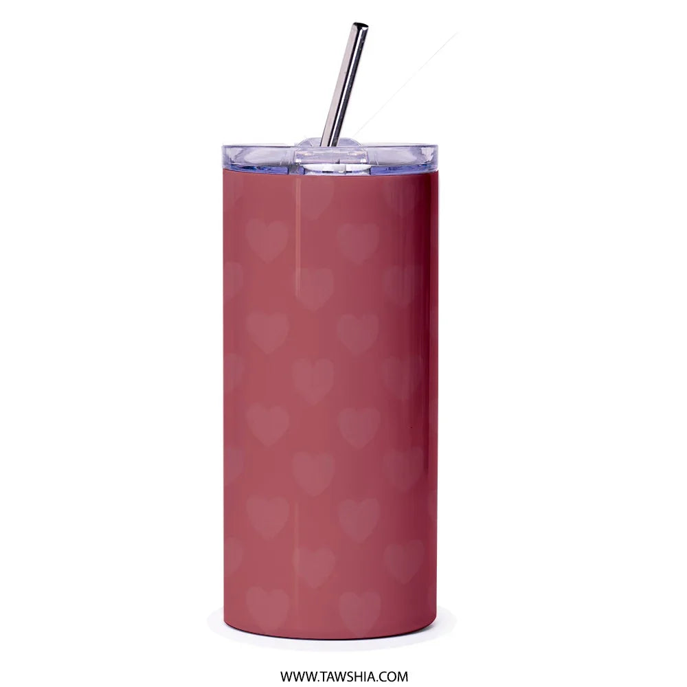 Pink Hearts Pattern Tumbler with Straw Drinkware product