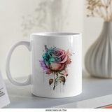 Watercolor Rose Mug, Floral Art Coffee Cup, Artistic Gift Idea, Colorful Flower Mug, Rose Lover Gift, Unique Flower Design, Gifts for Her - Tawshia
