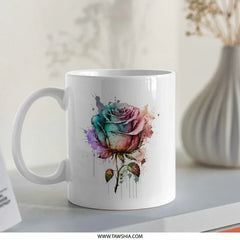 Watercolor Rose Mug, Floral Art Coffee Cup, Artistic Gift Idea, Colorful Flower Mug, Rose Lover Gift, Unique Flower Design, Gifts for Her - Tawshia