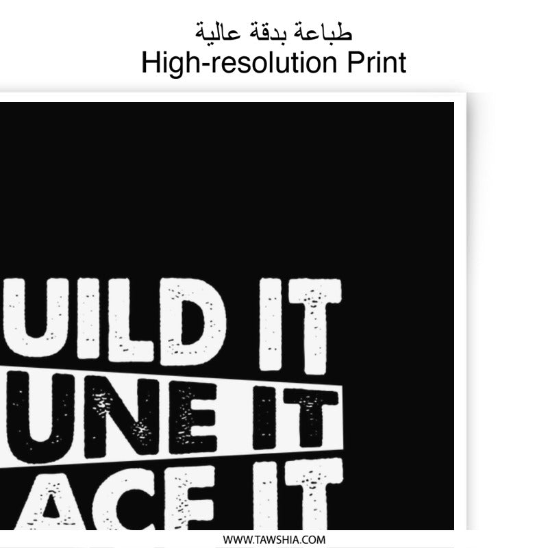 Build It Tune It Photographic Print, Race Car Enthusiast Art, Garage Decor, Car Lover Gift, Mechanic Quote, Black and White Automotive Print - Tawshia