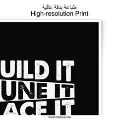 Build It Tune It Photographic Print, Race Car Enthusiast Art, Garage Decor, Car Lover Gift, Mechanic Quote, Black and White Automotive Print - Tawshia