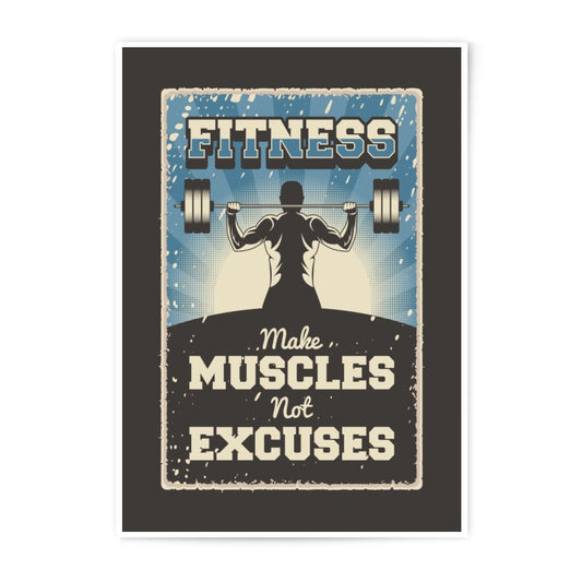 Fitness Motivation Photographic Print, Gym Decor, Make Muscles Not Excuses, Weightlifting Art, Workout Inspiration, Bodybuilding Poster - Tawshia