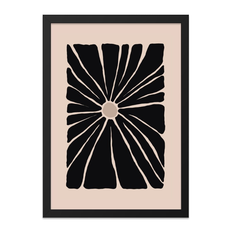 Abstract Sun Wall Art, Black and Beige Print, Modern Minimalist Home Decor, Geometric Flower Artwork, Trendy Wall Hanging - Tawshia