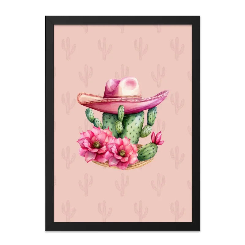 Pink Cactus Wall Art, Southwestern Decor, Floral Cactus Print, Pink Cowboy Hat, Desert Wall Decor, Trendy Cactus Wall Decor - Tawshia