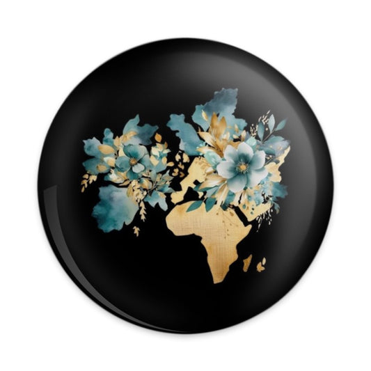 Floral World Map Pinback Button, Watercolor Earth Badge, Geography Lover Gift, Nature Inspired Button, Globe Art Pin, Traveler Accessory - Tawshia