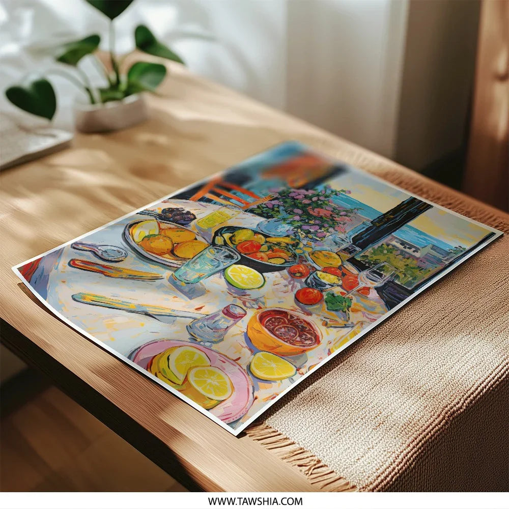 Still Life Photographic Prints, Table with Food Art, Fruit Prints, Coastal View, Kitchen Decor, Art Prints, Colorful Prints - Tawshia