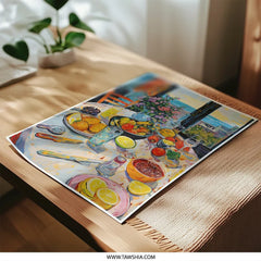 Still Life Photographic Prints, Table with Food Art, Fruit Prints, Coastal View, Kitchen Decor, Art Prints, Colorful Prints - Tawshia