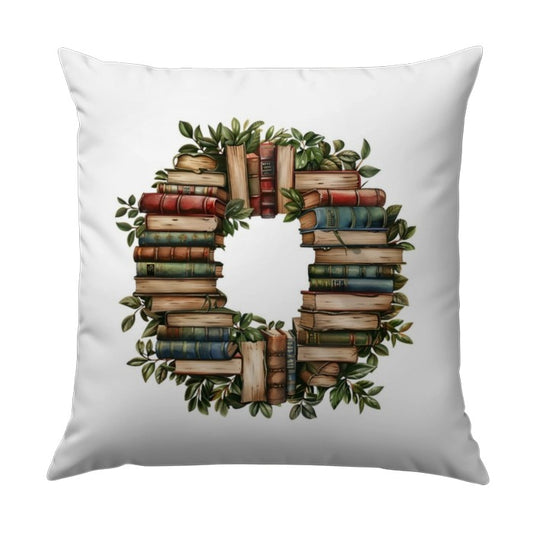 Book Lover Pillow, Literary Wreath Pillow, Stacks of Books, Library Decor Pillow, Bookish Gifts, Home Decor Pillows - Tawshia