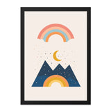 Modern Mountain Wall Art, Rainbow Print, Boho Nursery Decor, Celestial Landscape, Kids Room Decor, Minimalist Art Print, Framed Art - Tawshia