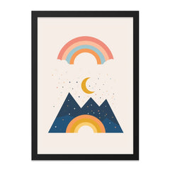 Modern Mountain Wall Art, Rainbow Print, Boho Nursery Decor, Celestial Landscape, Kids Room Decor, Minimalist Art Print, Framed Art - Tawshia
