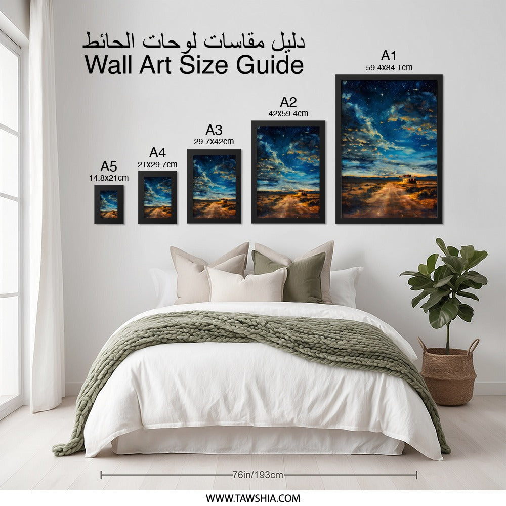 Night Sky Wall Art, Desert Landscape, Starry Night Print, Southwest Decor, Roadside Diner Painting, Landscape Art, Wall Decor - Tawshia
