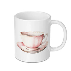 Pink Teacup Mug, Watercolor Coffee Mug, Tea Lover Gift, Pretty Mug, Drinkware, Unique Mug, Kitchen Decor, Cup and Saucer, Elegant Mug - Tawshia