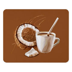Coconut Coffee Mouse Pad, Brown Aesthetic Decor, Tropical Drink Art, Unique Office Gift, Desk Accessory, Stylish Computer Mat - Tawshia