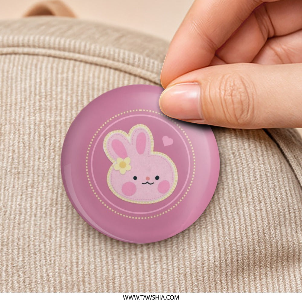 Cute Pink Bunny Pinback Button, Kawaii Rabbit Badge, Easter Basket Stuffer, Animal Lover Gift, Kids Accessory, Unique Lapel Pin - Tawshia