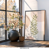 Botanical Fern Wall Art, Minimalist Plant Print, Abstract Shapes Decor, Modern Home Artwork, Neutral Tone Poster - Tawshia