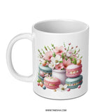 Easter Macaron Mug, Spring Floral Coffee Mug, Macaron Flowers Cup, Easter Egg Mug, Colorful Spring Gift Idea, Dessert Theme Mug - Tawshia