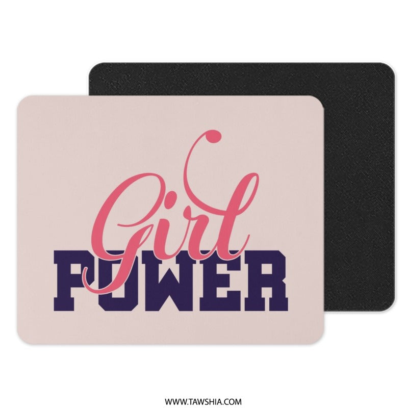 Girl Power Mouse Pad, Feminist Desk Decor, Motivational Office Gift, Women Empowerment, Computer Accessory, Pink and Navy, Chic Workspace - Tawshia