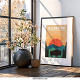 Yellowstone Wall Art, National Park Poster, Bison Art Print, Landscape Wall Decor, Travel Art Print, Nature Artwork - Tawshia