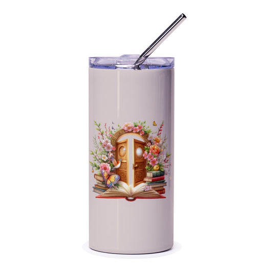 Floral Doorway Tumbler, Book Lover Gift, Unique Design Tumbler, Fantasy Art Tumbler, Gift For Reader, Bookish Tumbler, Butterfly Tumbler - Tawshia