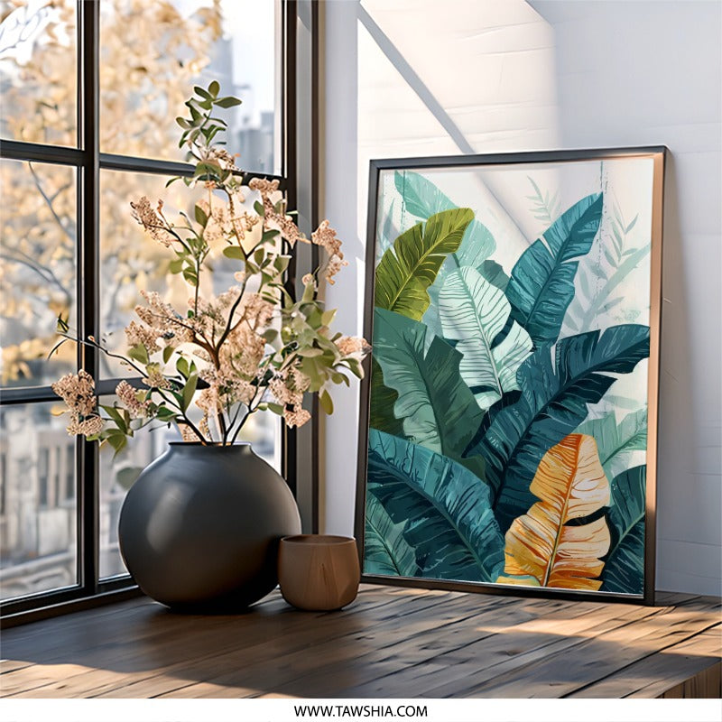 Tropical Leaf Wall Art, Banana Leaf Print, Modern Botanical Decor, Exotic Plant Art, Jungle Wall Decor, Nature Inspired Art - Tawshia