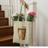 Watercolor Coffee Tote Bag, Coffee Lover Gift, Aesthetic Tote Bag, Coffee Cup Design, Everyday Tote Bag, Reusable Grocery Bag - Tawshia