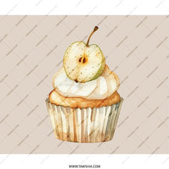 Cupcake with Apple Mouse Pad, Watercolor Art Mousepad, Cute Food Desk Decor, Home Office Gift, Gamer Mousepad, Apple Cupcake Art - Tawshia