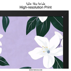 Floral Wall Art, White Flower Print, Botanical Art, Lavender Background, Modern Home Decor, Flower Art Print - Tawshia