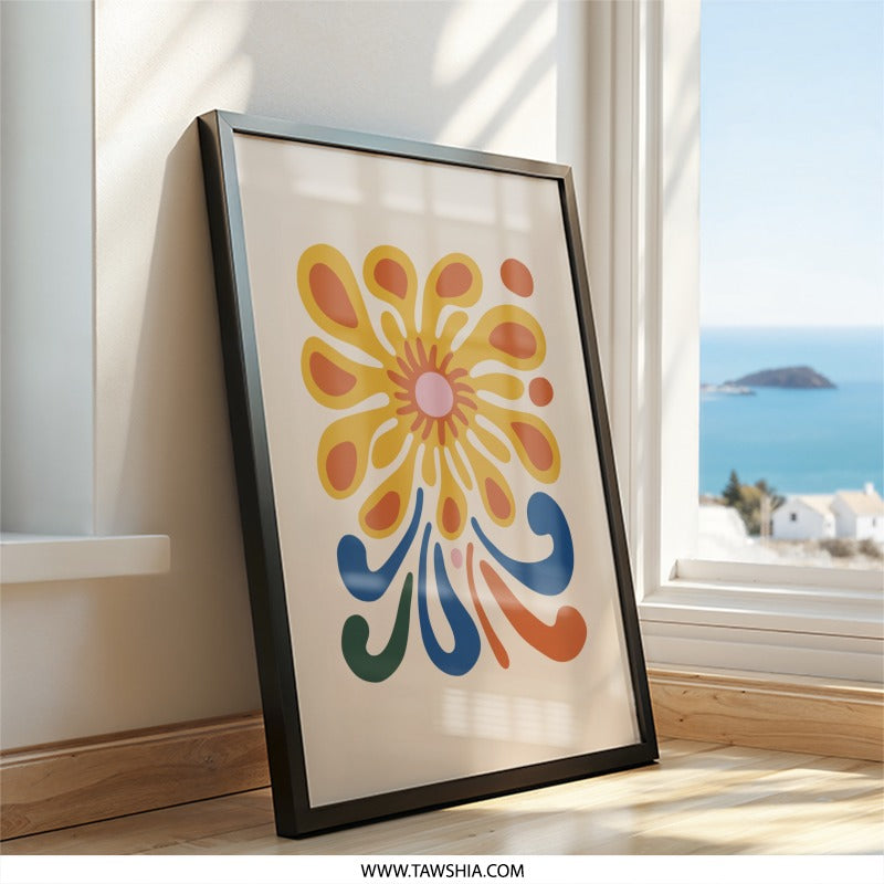 Mid Century Modern Wall Art, Abstract Floral Art Print, Retro Flower Wall Decor, Boho Home Decor, 70s Style Artwork - Tawshia
