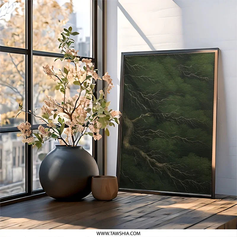 Forest Canopy Wall Art, Tree Branches Print, Dark Green Artwork, Nature Home Decor, Unique Wall Hanging, Atmospheric Landscape - Tawshia